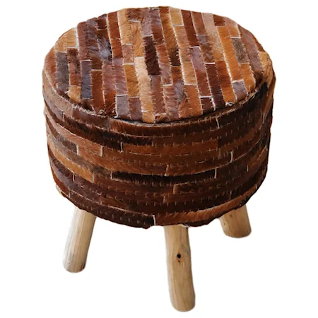 Stool in Brown Hide Leather